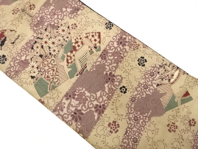 JAPANESE KIMONO / ANTIQUE CHUYA OBI / FLORAL PLANTS